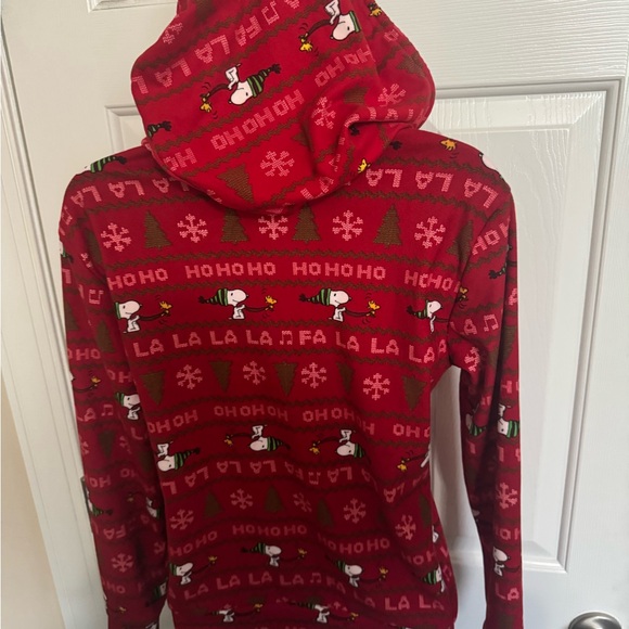 PEANUTS SNOOPY AND WOODSTOCK WOMEN'S SMALL RED CHRISTMAS ZIP UP HOODIE HOOD NWOT - Picture 2 of 4